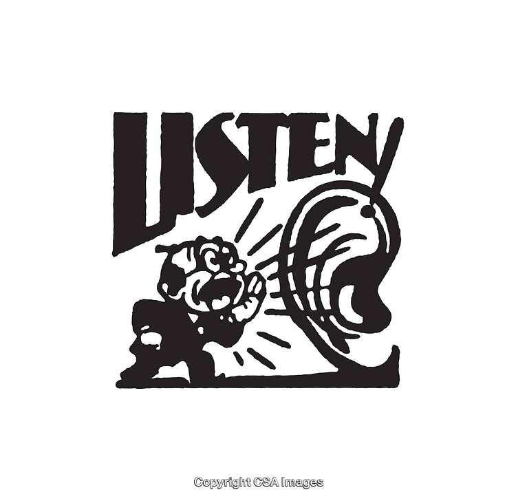 Black and White Line Art Illustration Encouraging Attentive Listening