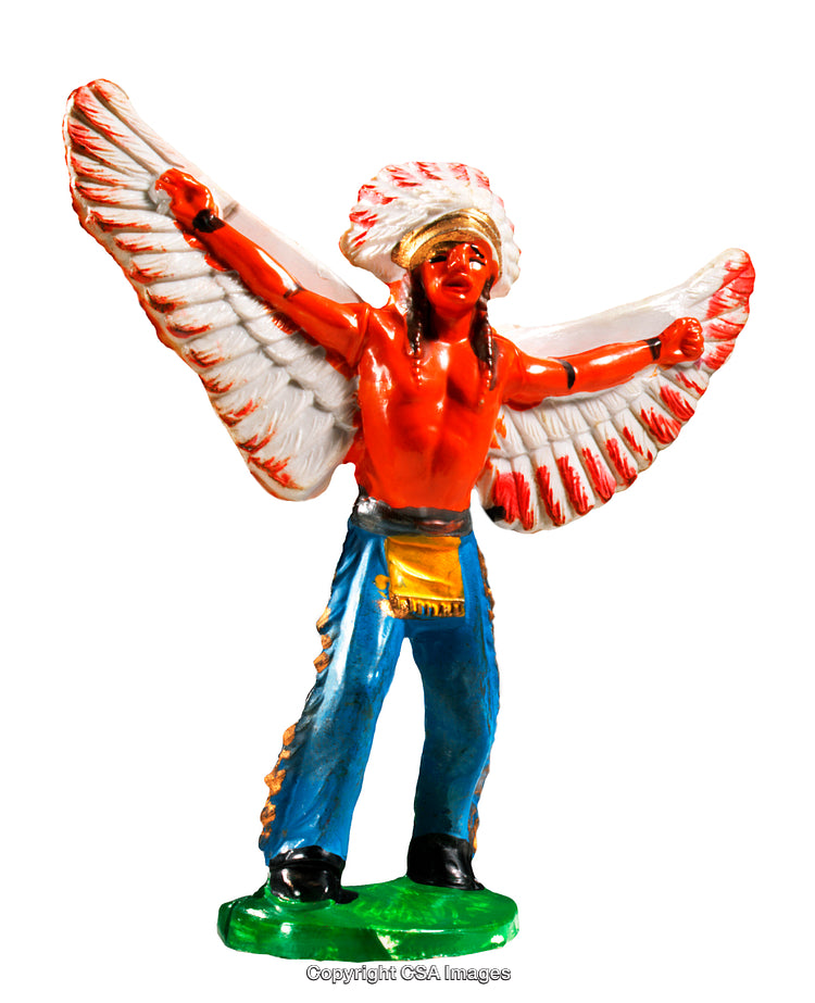 Colorful Plastic Figurine with Winged Arms and Vibrant Details