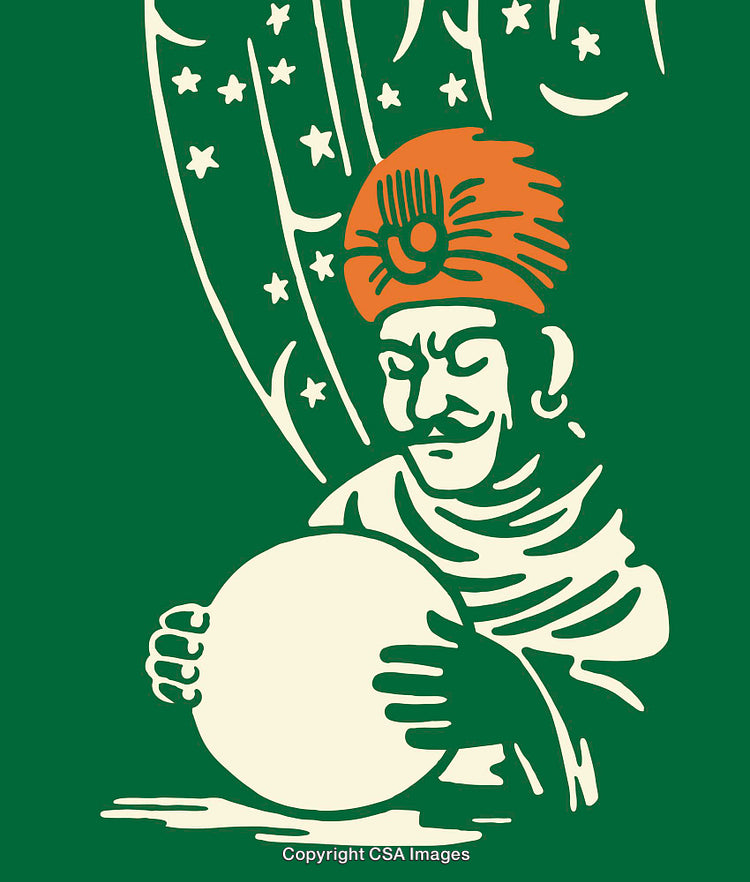 Fortune Teller Holding Crystal Ball in Hand Drawn Style Illustration