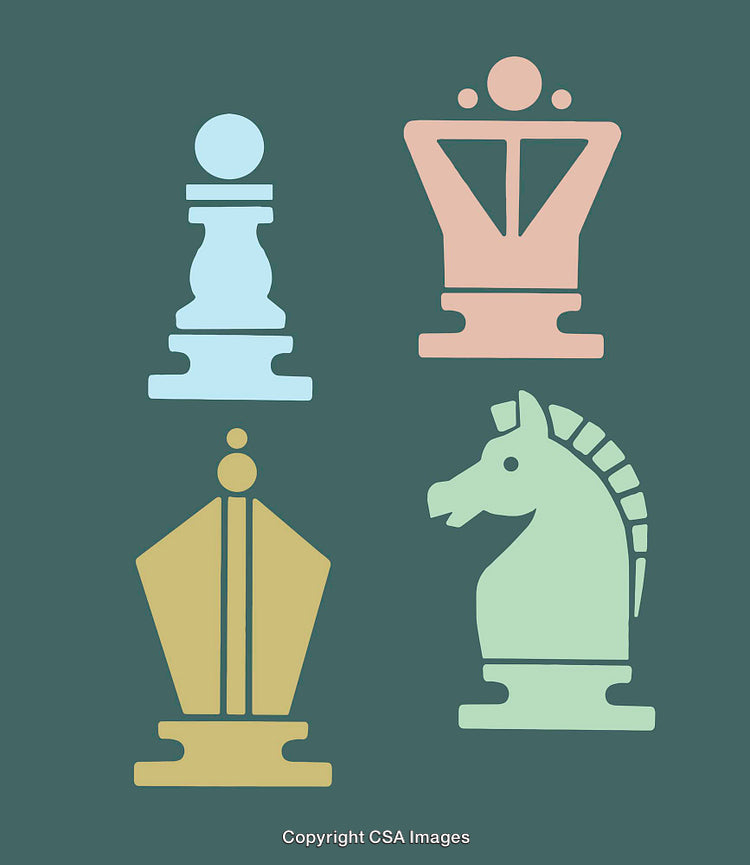 Colorful Chess Piece Illustrations on Green Background in Modern Design