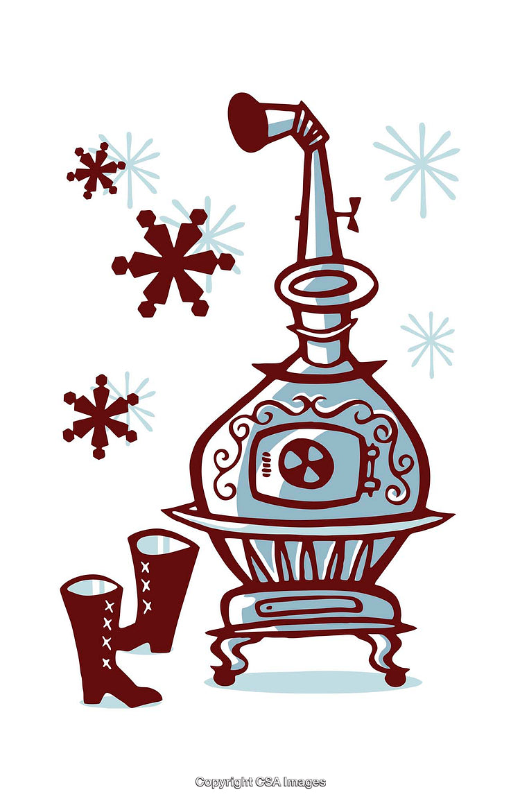 Stylized Illustration of Fireplace and Winter Accessories in Bold Colors