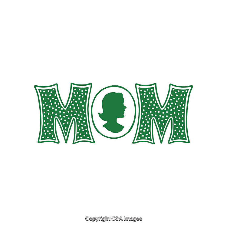 Green Silhouette Design Featuring the Word Mom in Decorative Style