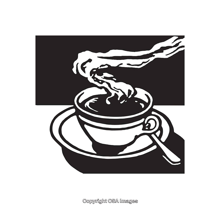 Black and White Line Art Illustration of a Hot Cup of Coffee