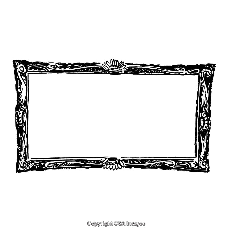 Intricate Black and White Ornamental Rectangular Frame with Decorative Details