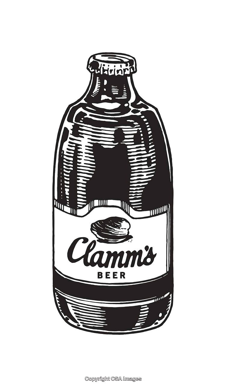 Black and White Illustration of Beer Bottle in Retro Style Design