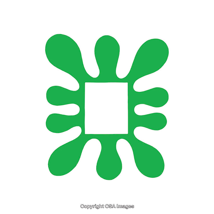 Green Abstract Blob Shape With Square Center on White Background