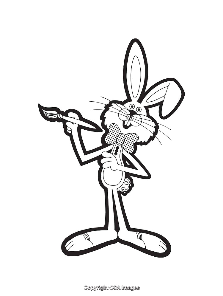 Black and White Line Art of Rabbit with Paintbrush