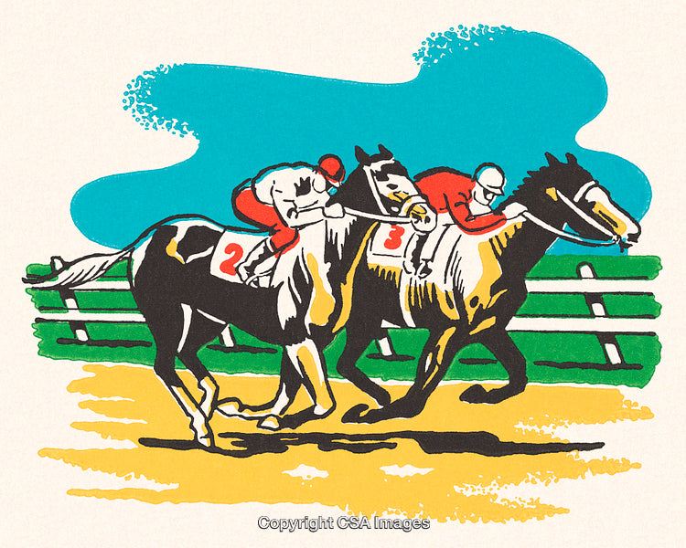 Competitive Horse Race with Jockeys in Vibrant Artwork Illustration