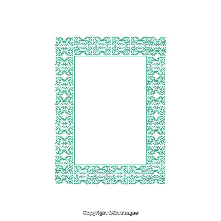 Ornate Green Decorative Frame with Intricate Patterned Borders on White Background