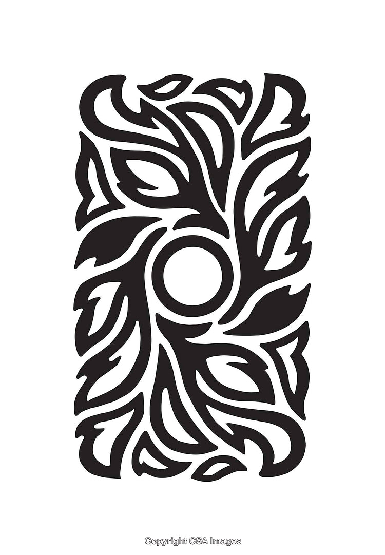 Black and White Abstract Leaf Shapes Design with Central Circle Motif