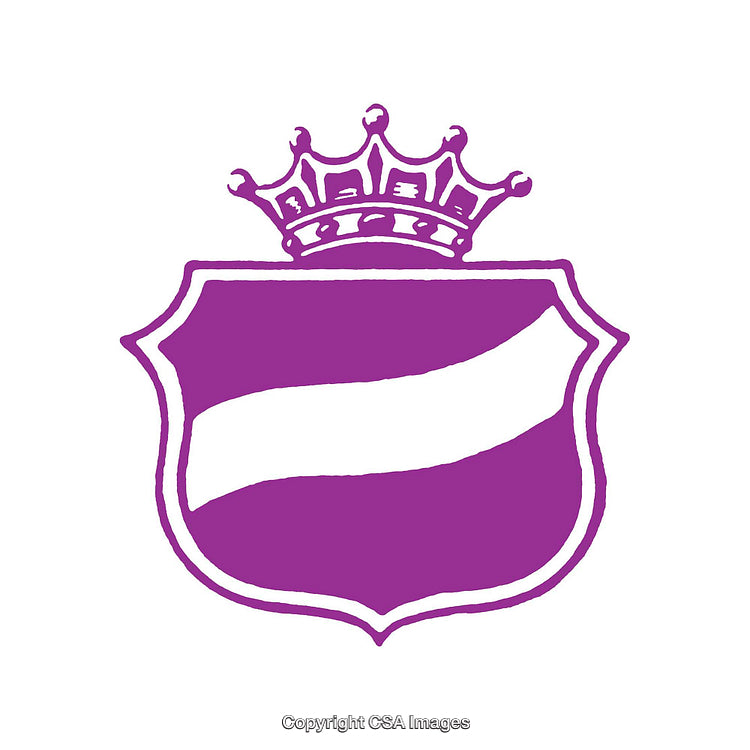 Purple Heraldic Shield with Crown Symbol on White Background