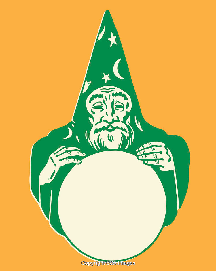 Wizard Holding a Crystal Ball on a Vibrant Background