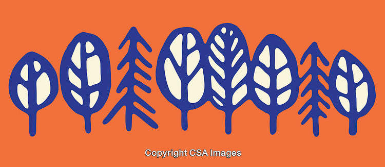 Colorful Line Art Illustration of Stylized Trees on a Vibrant Background