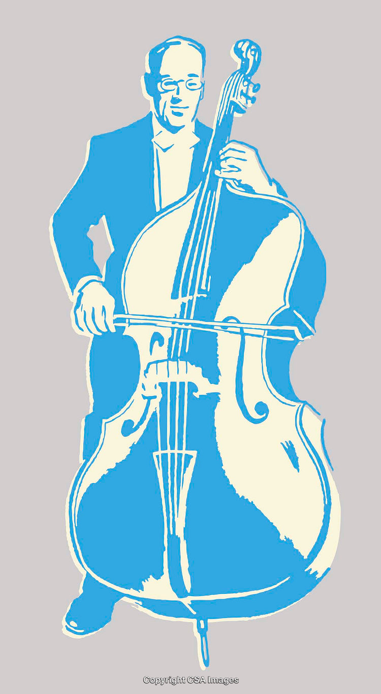 Colorful Line Art Illustration of Musician Playing Double Bass Instrument