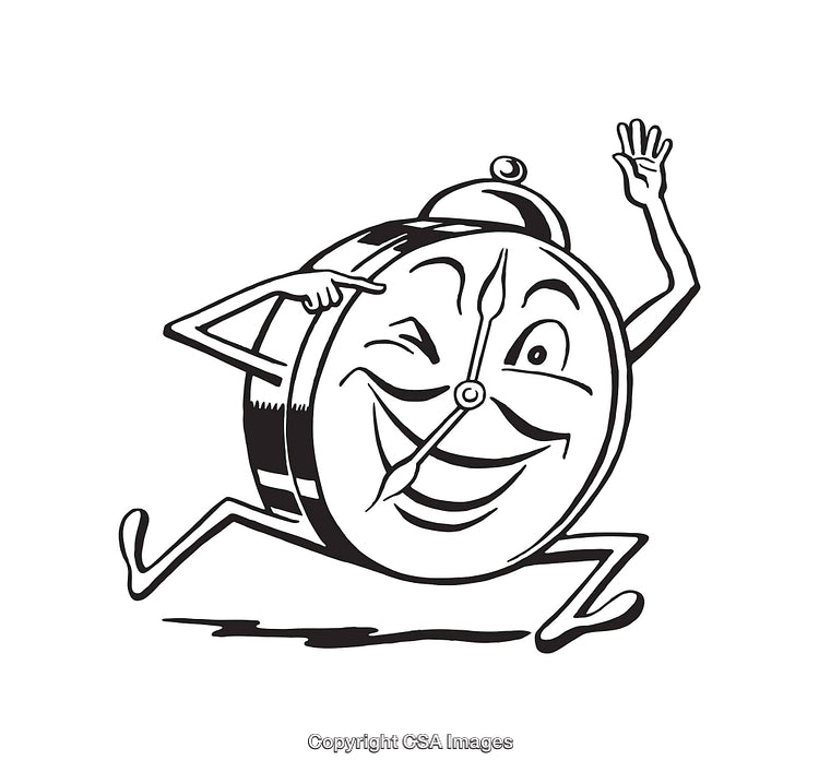 Retro Cartoon Clock Character Running With Enthusiastic Expression