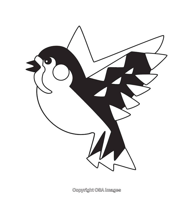 Stylized Black and White Bird Illustration with Geometric Wing Design