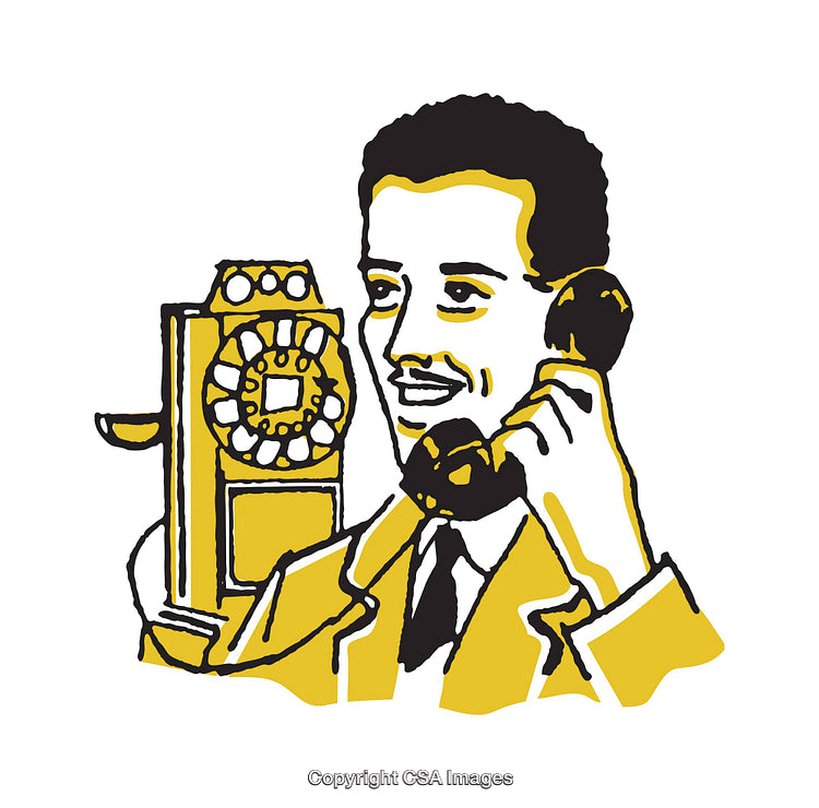 Retro Illustration of a Man Talking on a Vintage Rotary Dial Telephone