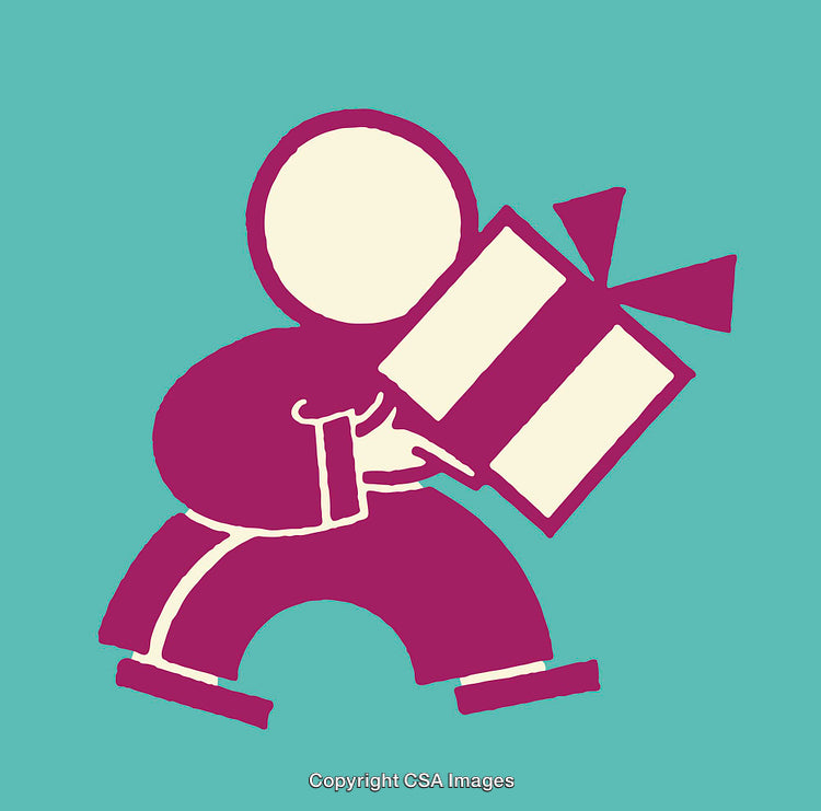 Colorful Illustration of a Character Holding a Gift Box on a Blue Background