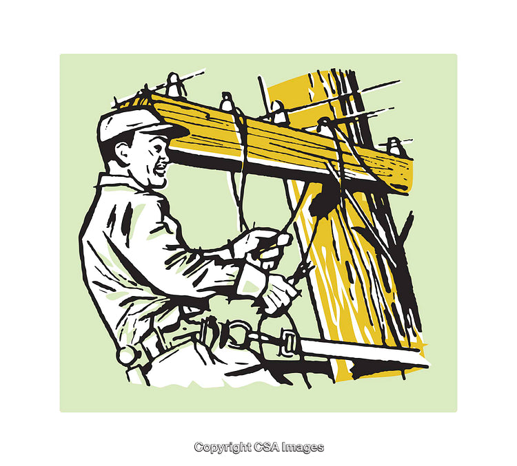Lineworker Repairing Electric Wires on a Utility Pole Illustration