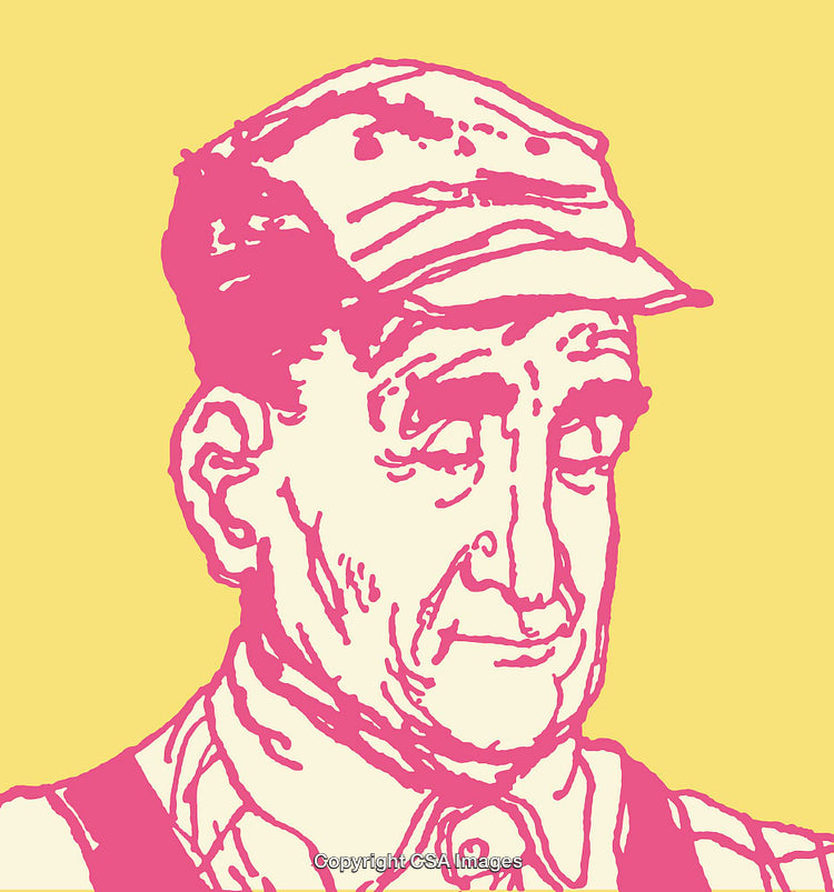 Colorful Line Art Illustration of a Thoughtful Older Gentleman