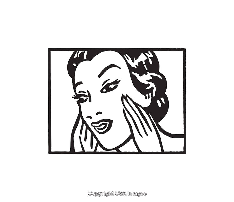 Elegant Retro Black and White Illustration of a Woman With Sophisticated Expression