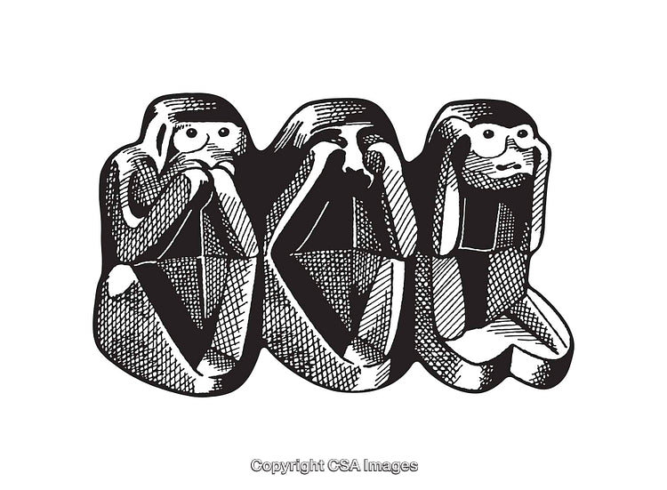Monochrome Line Art of Hear No, See No, Speak No Evil Figures