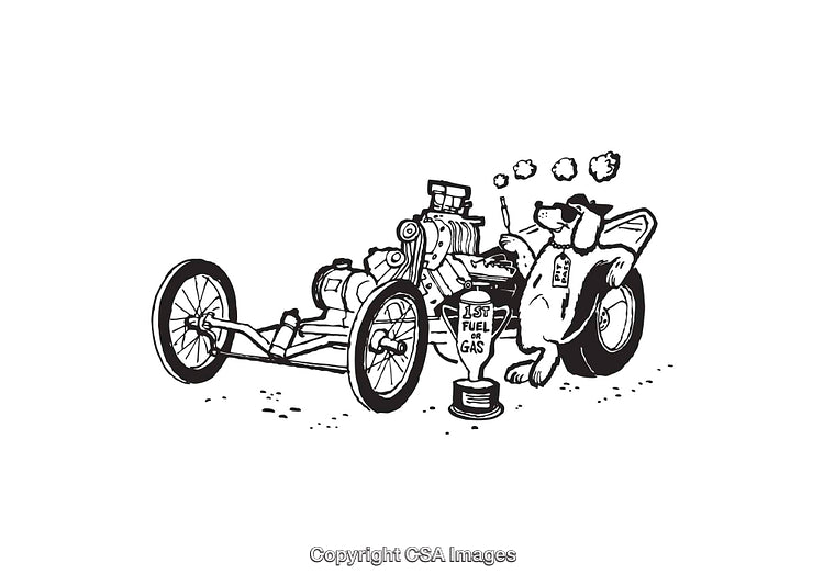 Line Art of Dog with Racing Car and Trophy Illustration