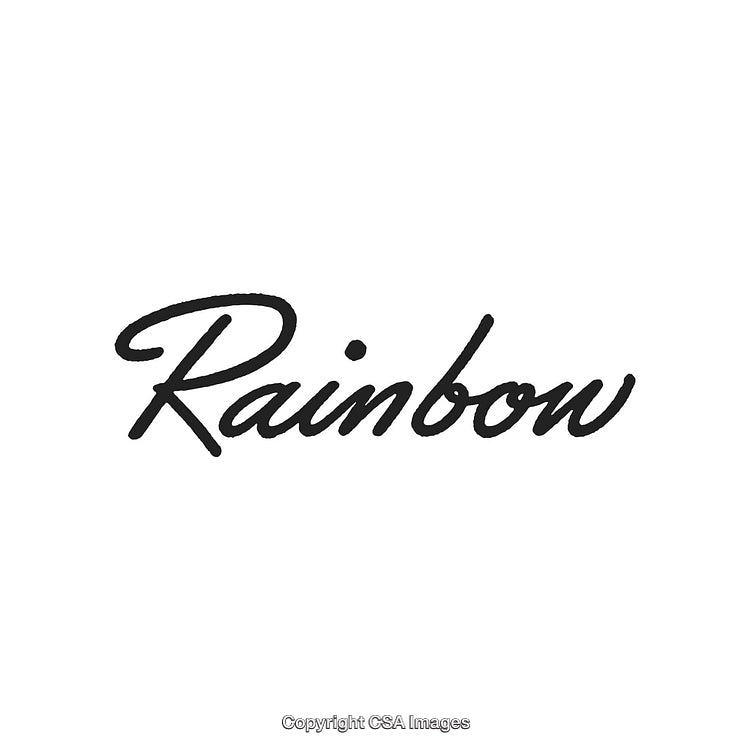 Stylish Cursive Typography of the Word Rainbow on a White Background