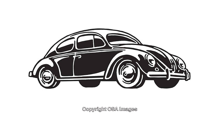 Classic Retro Car Line Drawing in Black and White