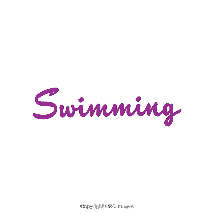 Elegant Purple Script Text Displaying the Word Swimming on White Background