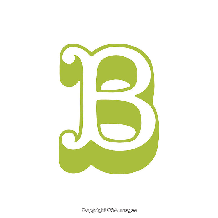 Decorative Green Letter B with White Accents on White Background