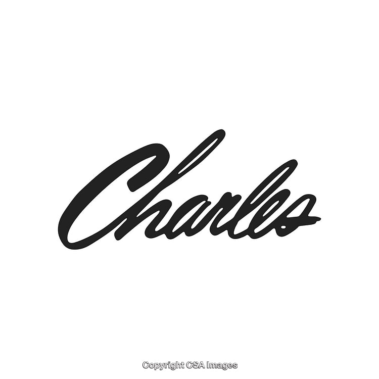 Elegant Black Handwritten Script of the Name Charles on White Background