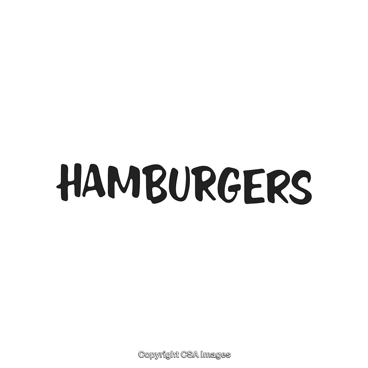 Bold Black Handwriting of the Word 'Hamburgers' on a White Background