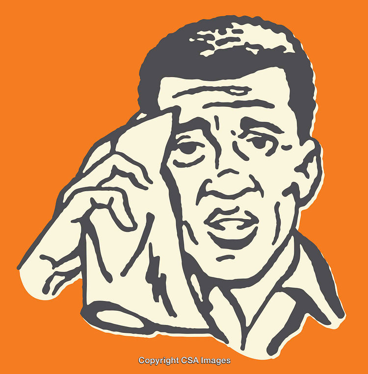 Colorful Line Art Illustration of a Worried Person Wiping Face