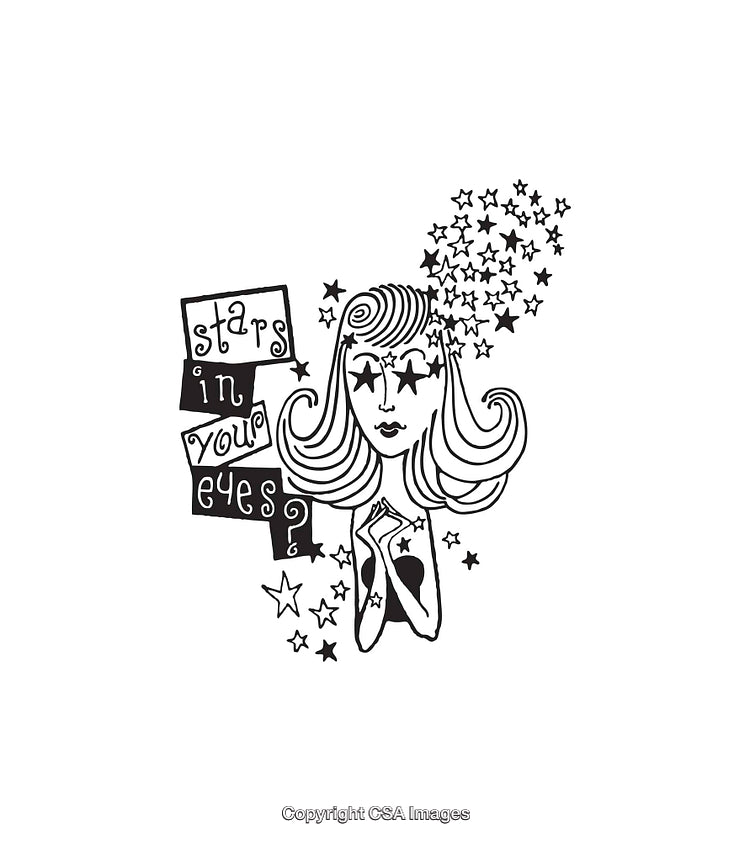 Whimsical Line Art Featuring Stars and a Dreamy Female Portrait
