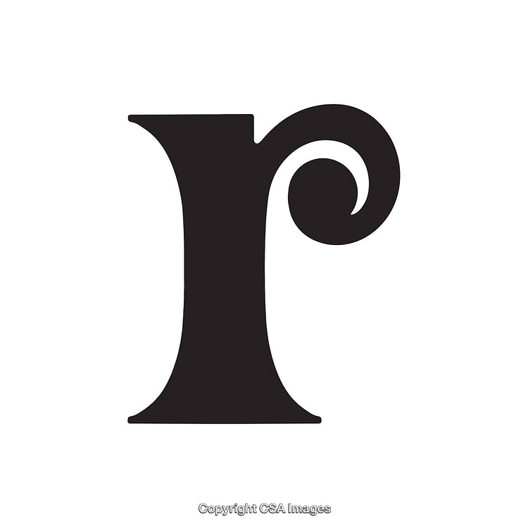 Stylized Typeface Letter R Black Silhouette on White Background