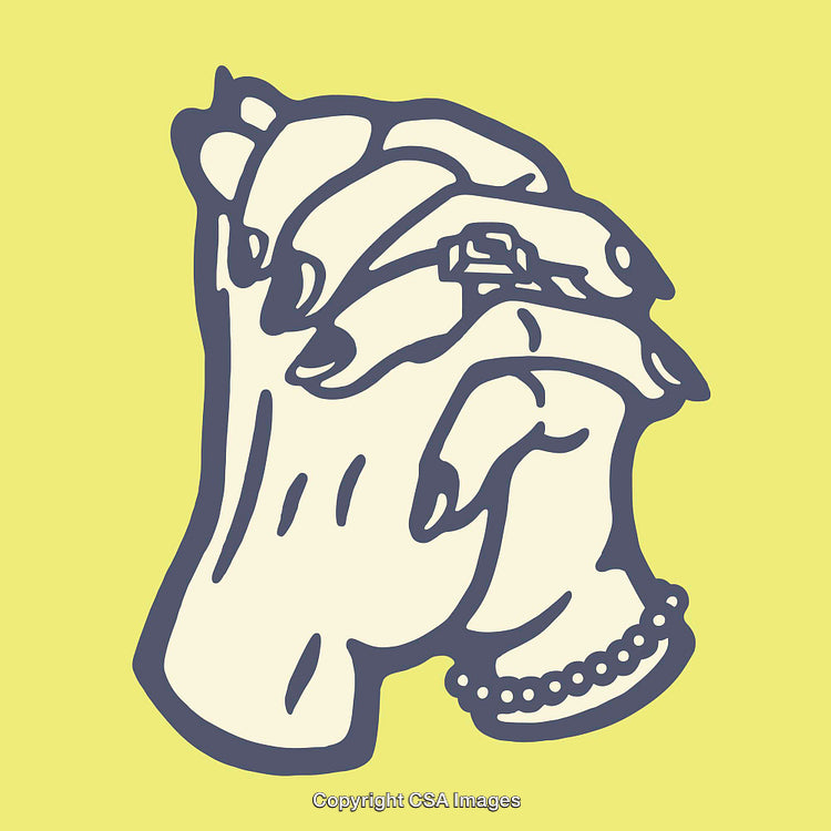 Stylish Line Art Illustration of Hands With Jewelry on Yellow Background