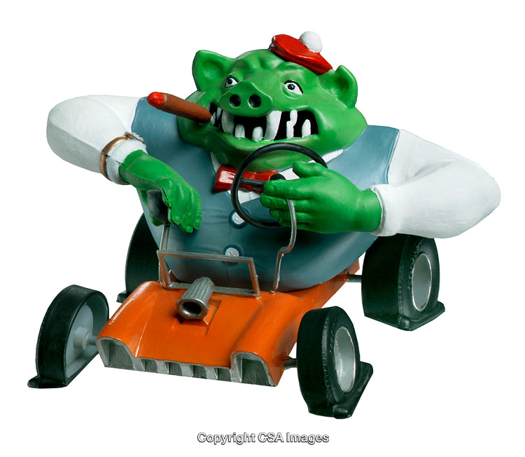 Green Pig Character in Racing Toy Vehicle With Orange Design