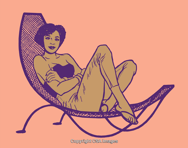 Colorful Line Art Illustration of a Relaxed Woman on a Lounge Chair