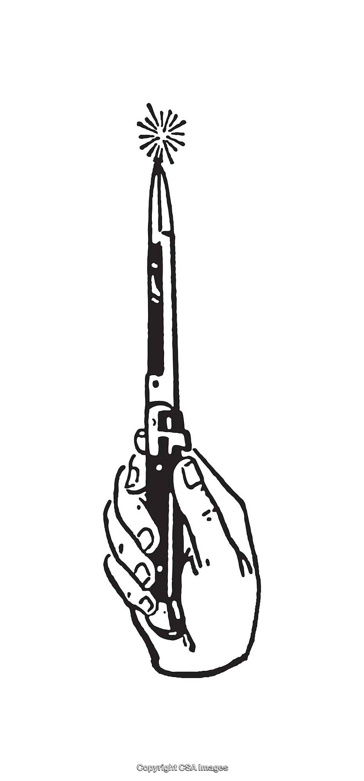 Black and White Line Art of a Sparkler Pen in Hand