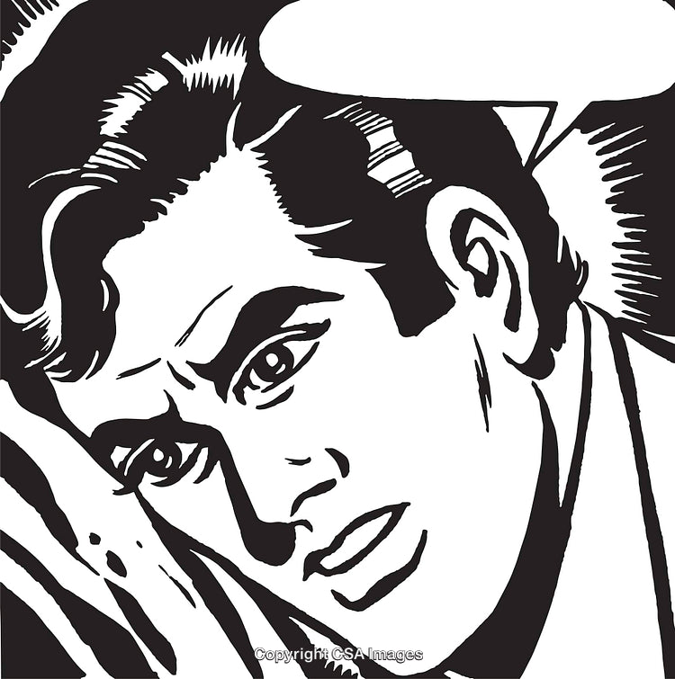 Classic Comic-Style Illustration of a Male Character with Thoughtful Expression