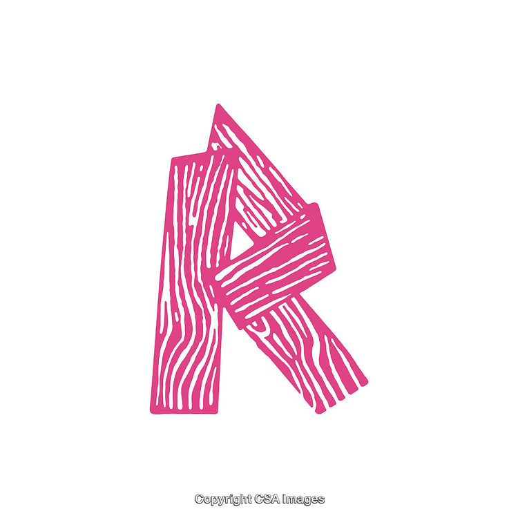 Stylized Letter R With Wood Texture in Vibrant Pink Color