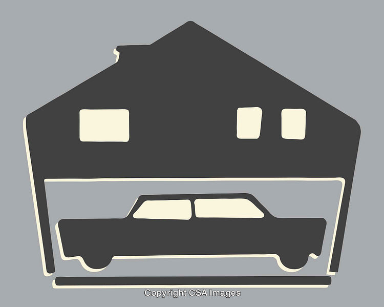 Minimalist Line Art Illustration of a House with a Car in a Garage