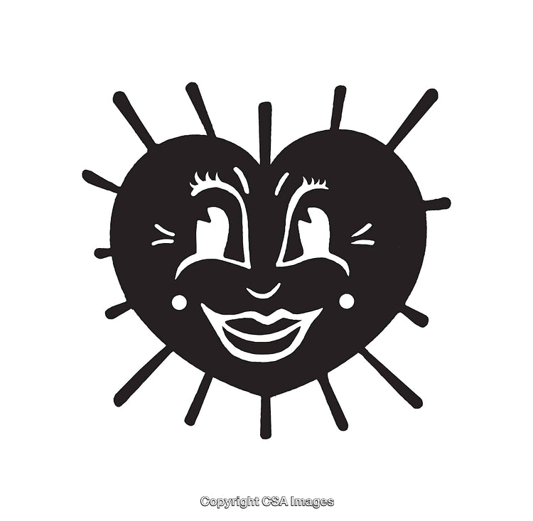 Expressive Smiling Heart Illustration With Charm and Character in Monochrome Art