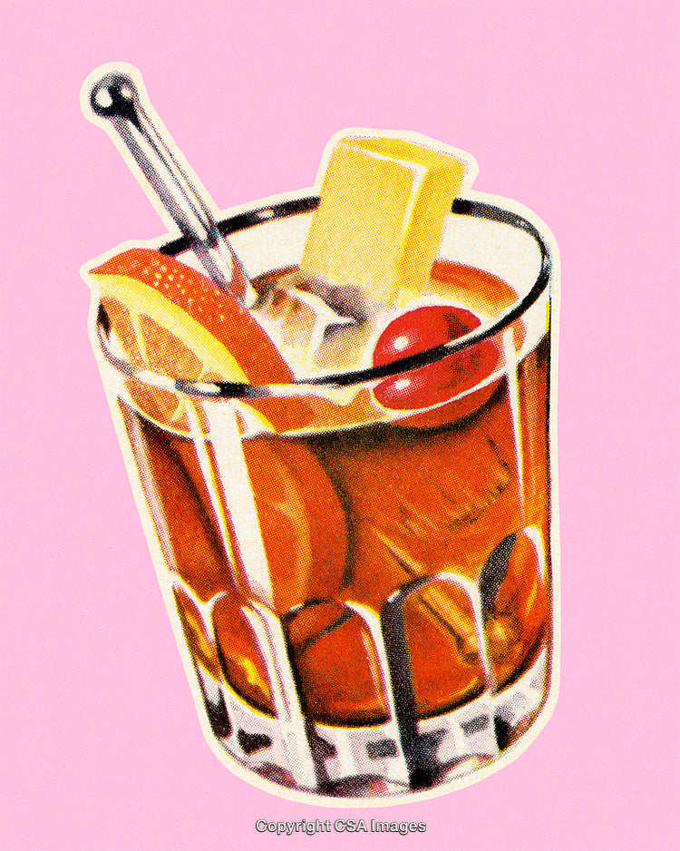 Vibrant Whiskey Cocktail on Pink Background with Cherry Garnish