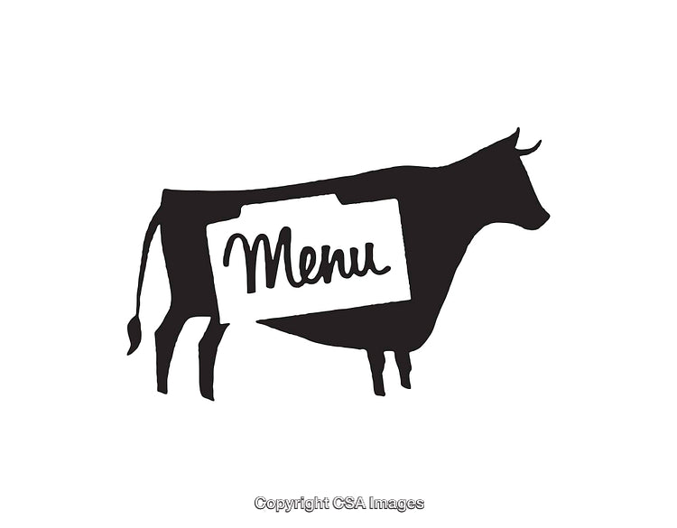 Silhouette of a Cow Icon with Menu Text Inside