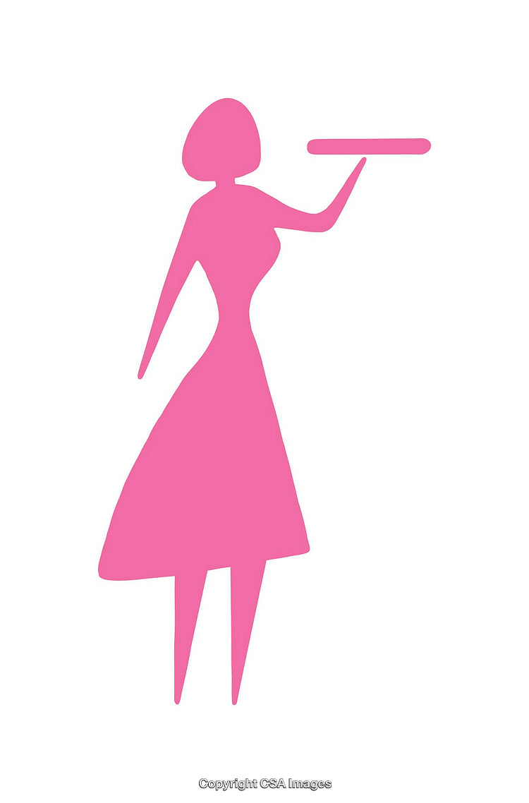 Pink Silhouette Icon of a Woman Holding a Tray