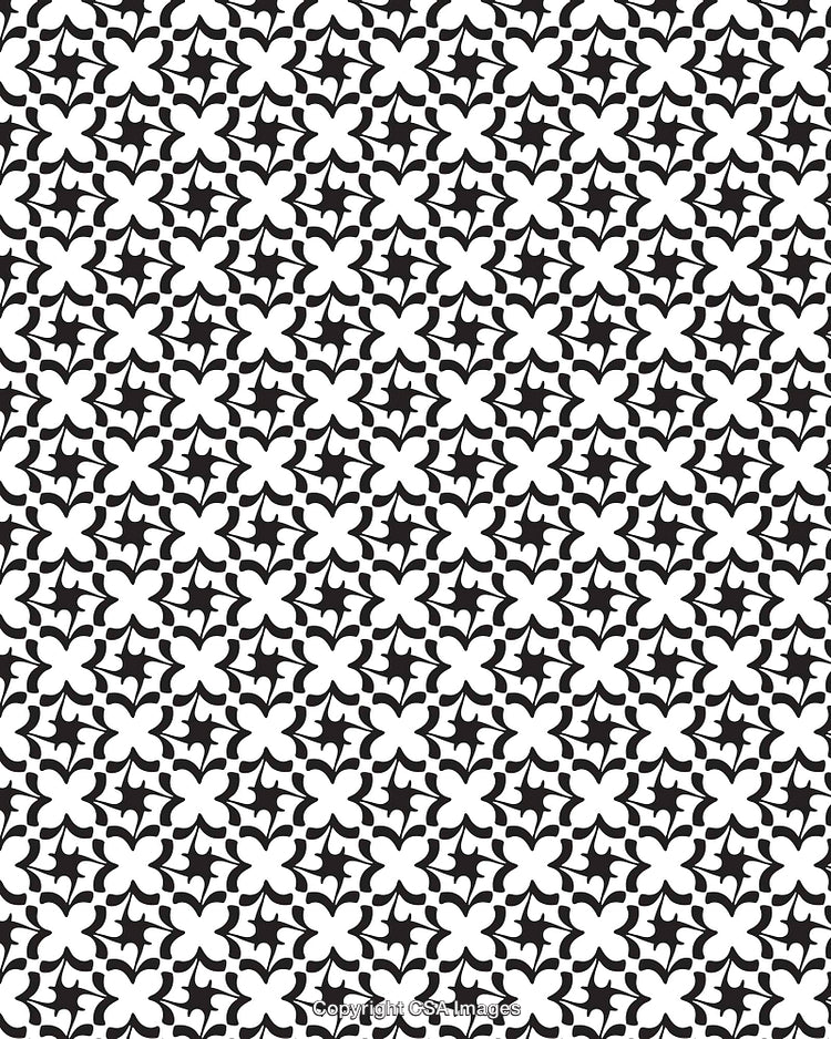 Seamless Black and White Floral Pattern With Geometric Design