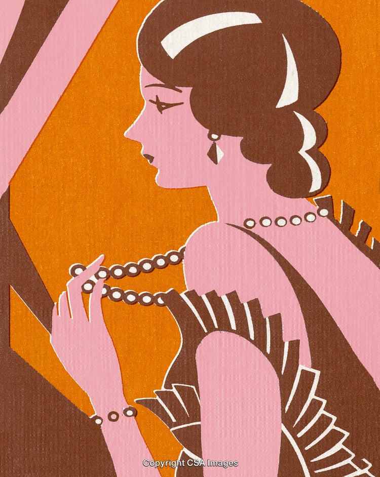 Elegant Woman in Art Deco Style with a Pearl Necklace