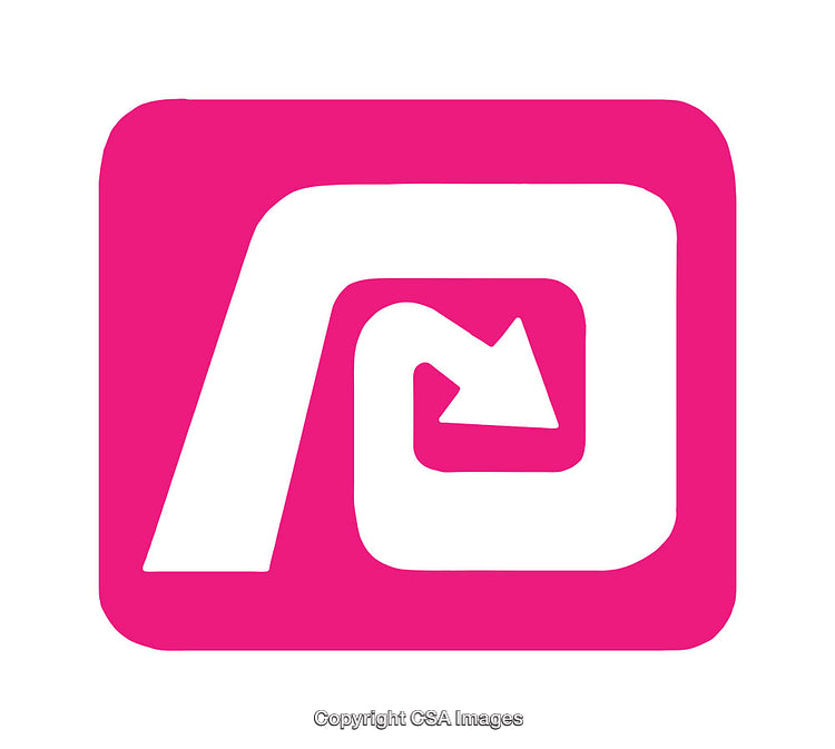 Pink and White Abstract Arrow Icon Design on Square Background